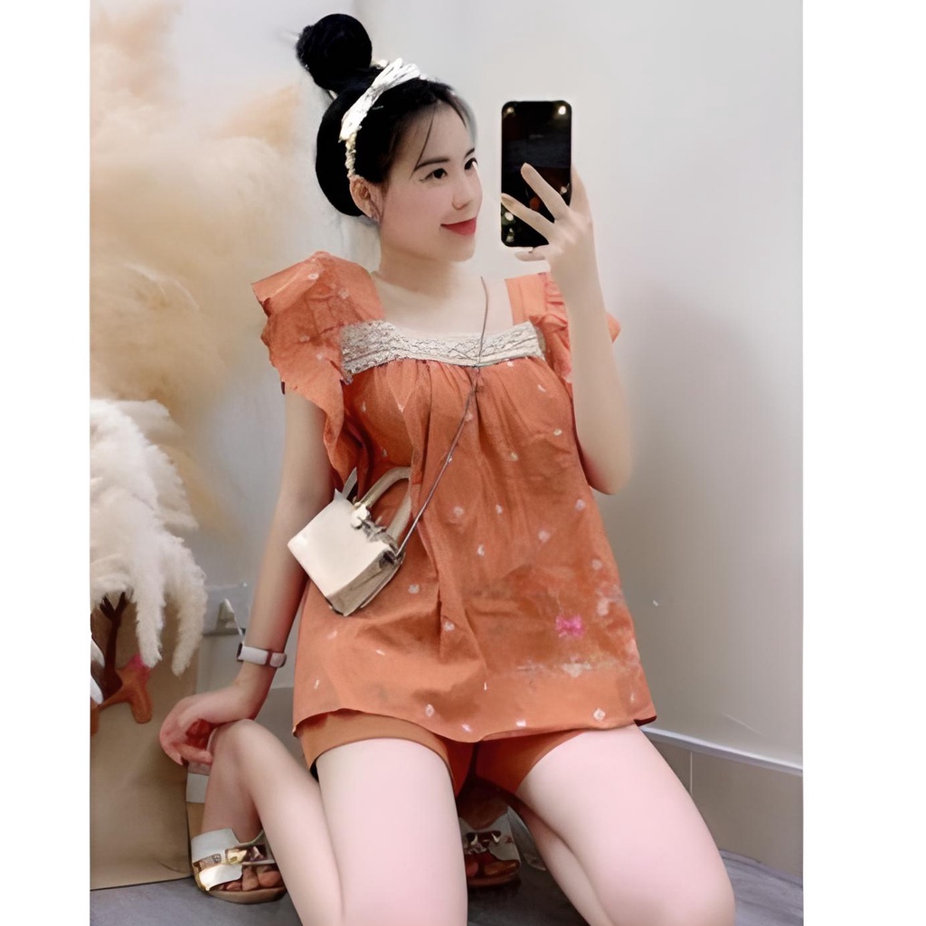 Bộ đũi nữ thêu hoa cúc pha ren thoáng mát