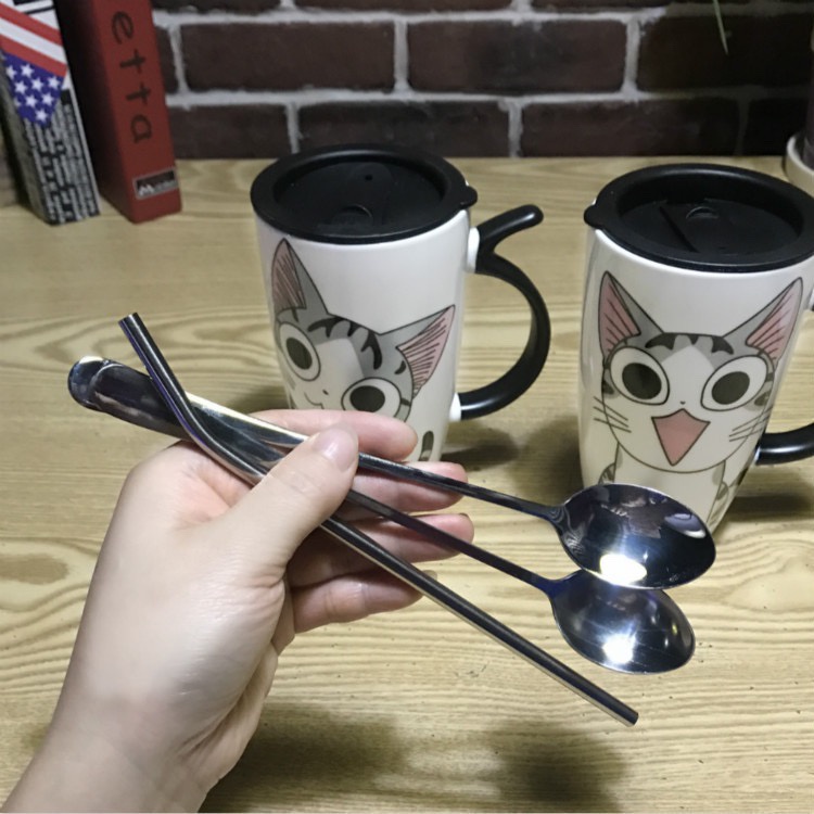 Ly sứ giữ nhiệt 600ml, cốc văn phòng, ly sứ uống nước hình thú mèo dễ thương + Hill Store