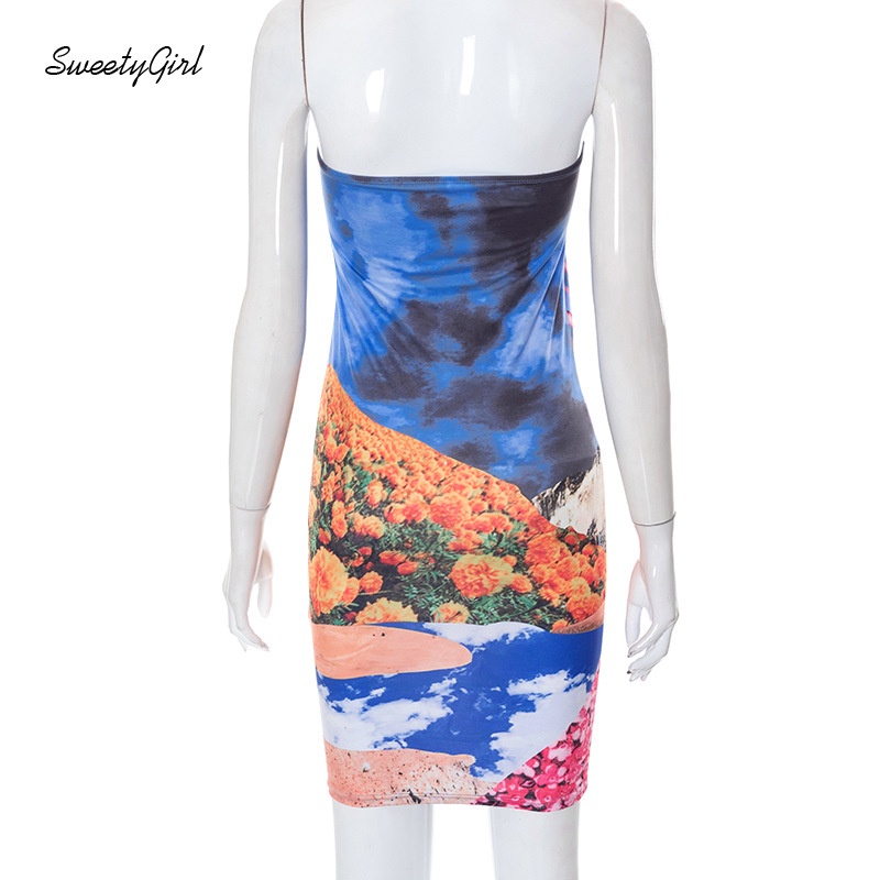 Đầm Mini Không Tay Hở Vai Ôm Eo In Họa Tiết Nhiều Màu Sắc Thời Trang 2022 Cho Nữ