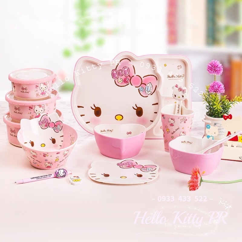 Tô chén muỗng ly dĩa Hello Kitty