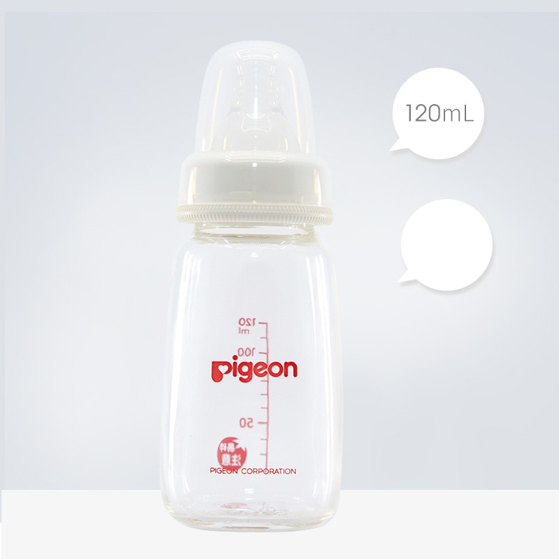 Bình Sữa Thủy Tinh Cổ Hẹp Pigeon 120/240 ML Kèm Núm Vú Size S/M