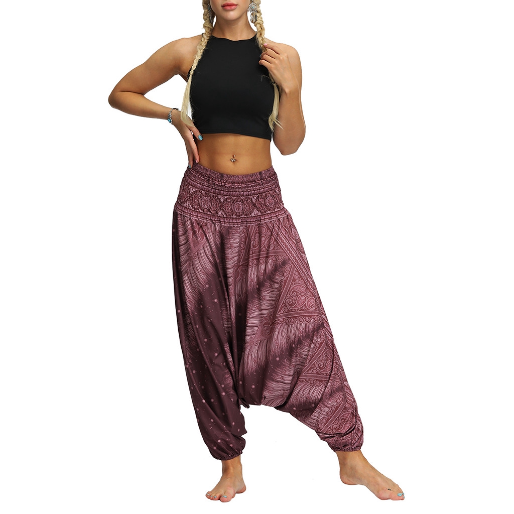 Quần tập Yoga nữ ống rộng lưng cao phong cách Boho | BigBuy360 - bigbuy360.vn