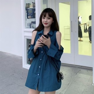 Áo Sơ Mi Trơn Tay Dài Trễ Vai Dáng Rộng Phong Cách Thời Trang Hàn Quốc 176743  ྇