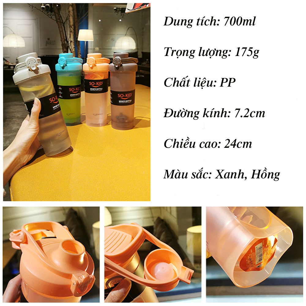 Bình Nước Nhựa Cao Cấp SO-KIDS Dung Tích 700ml Phù Hợp Tập Thể Thao Mọi Phong Cách