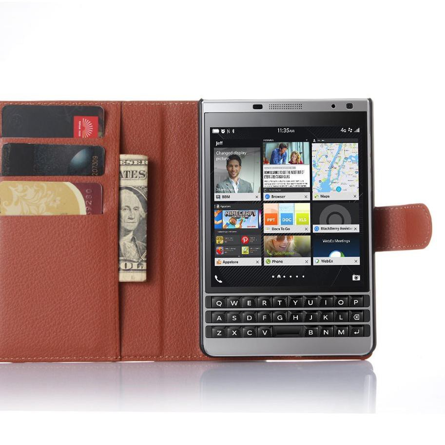 Bao Da Điện Thoại Nắp Lật Dạng Ví Màu Bạc Cho Blackberry Passport Dg6
