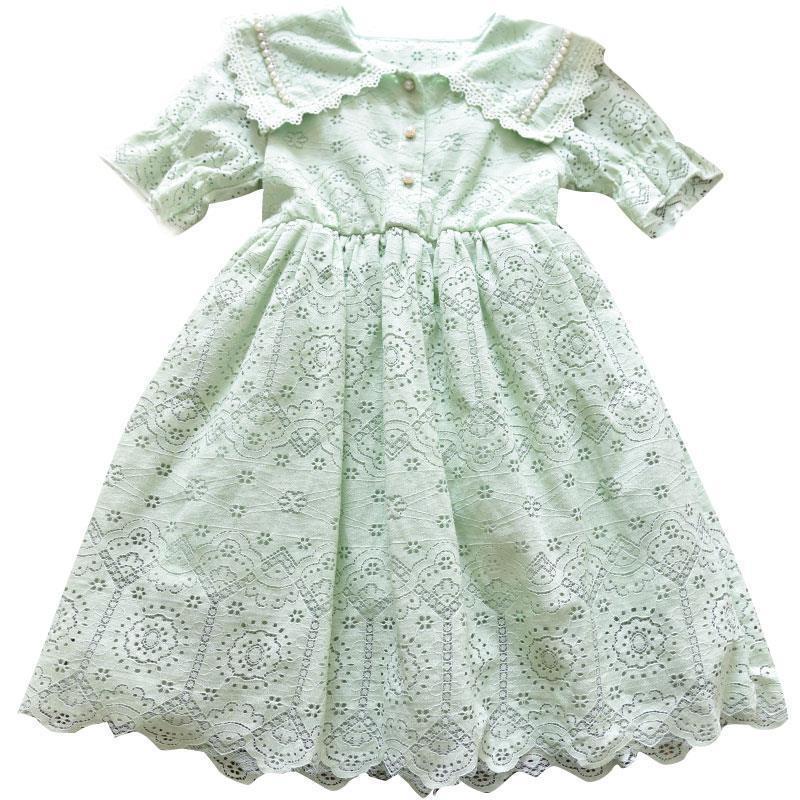 Đầm Cổ Búp Bê Phối Ren Phong Cách Phương Tây Thời Trang Mùa Hè Hàng Mới Dành Cho Bé Gái 2022