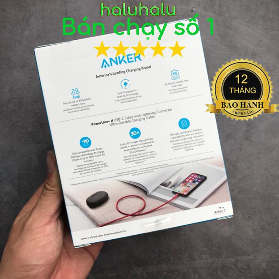 Dây sạc iphone ipad Lightning Anker Powerline II dài 1.8m A8433 có MFI