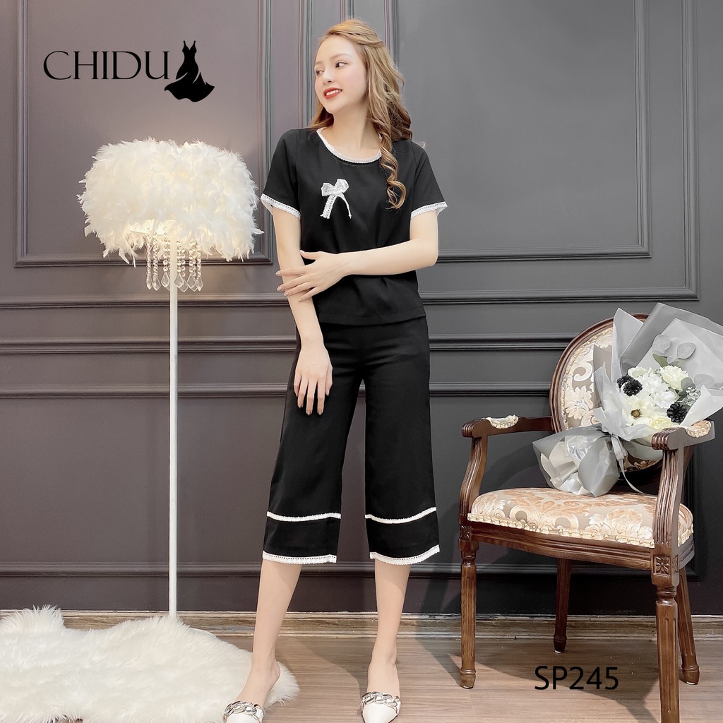 CHIDU set đũi hè đính nơ , set đũi hè ngắn tay - SP245