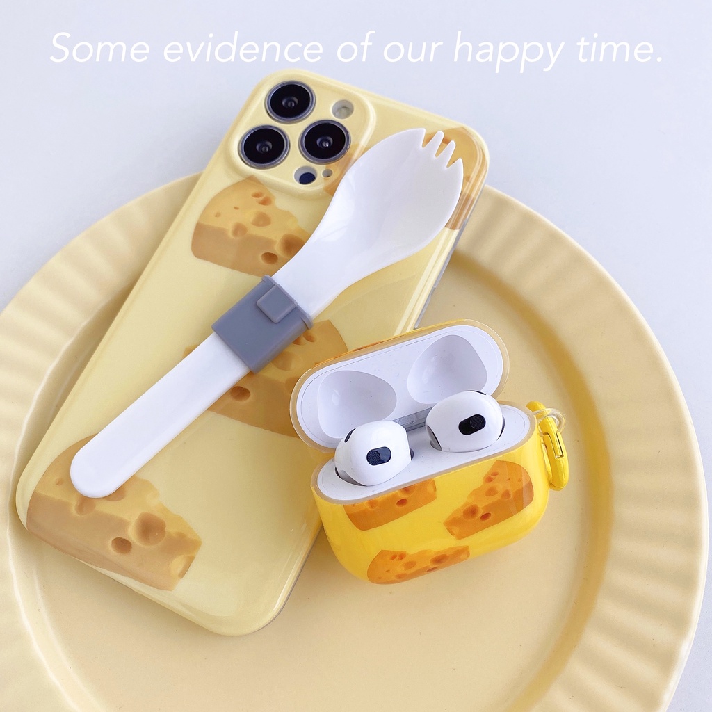 Vỏ Bảo Vệ Hộp Sạc Tai Nghe Bluetooth AirPods 1 2 pro 3 2021 Bằng Silicon IMD Mềm Hình Phô Mai Vàng Sáng Tạo