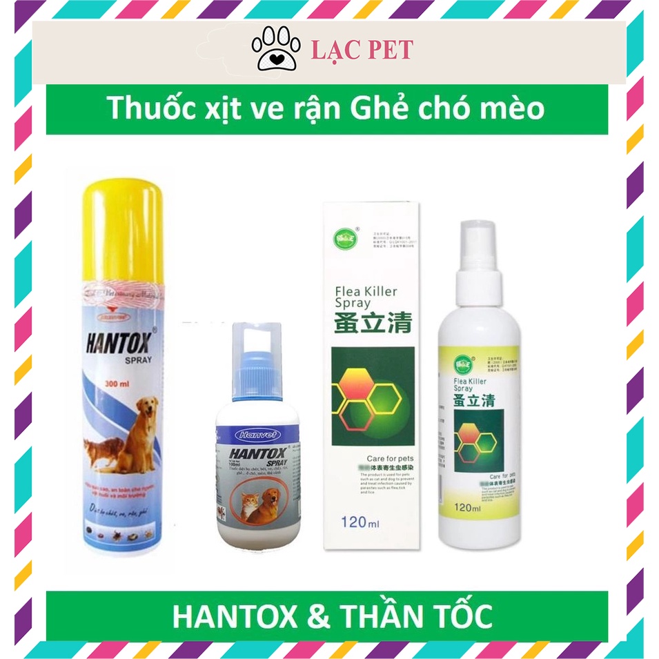 Hantox và Thần tốc - Chống ve, ghẻ, chấy, rận, bọ chét trên chó mèo, dạng xịt