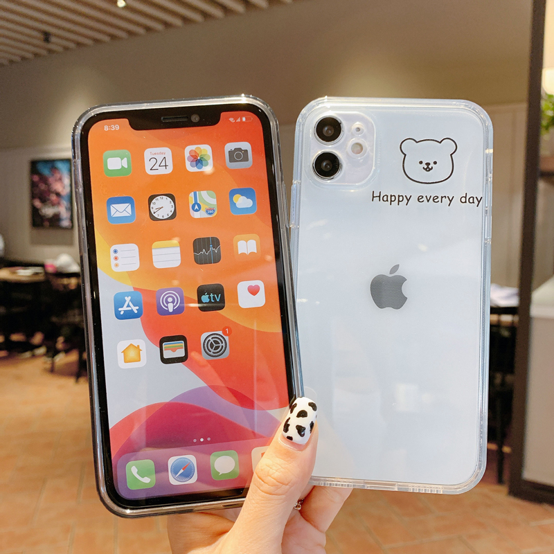 iPhone 11 Case Bear Soft Silicone Transparent Clear Phone Case 12 11 Pro MAX XR X XS Max 8 7 Plus Cover Back Cases