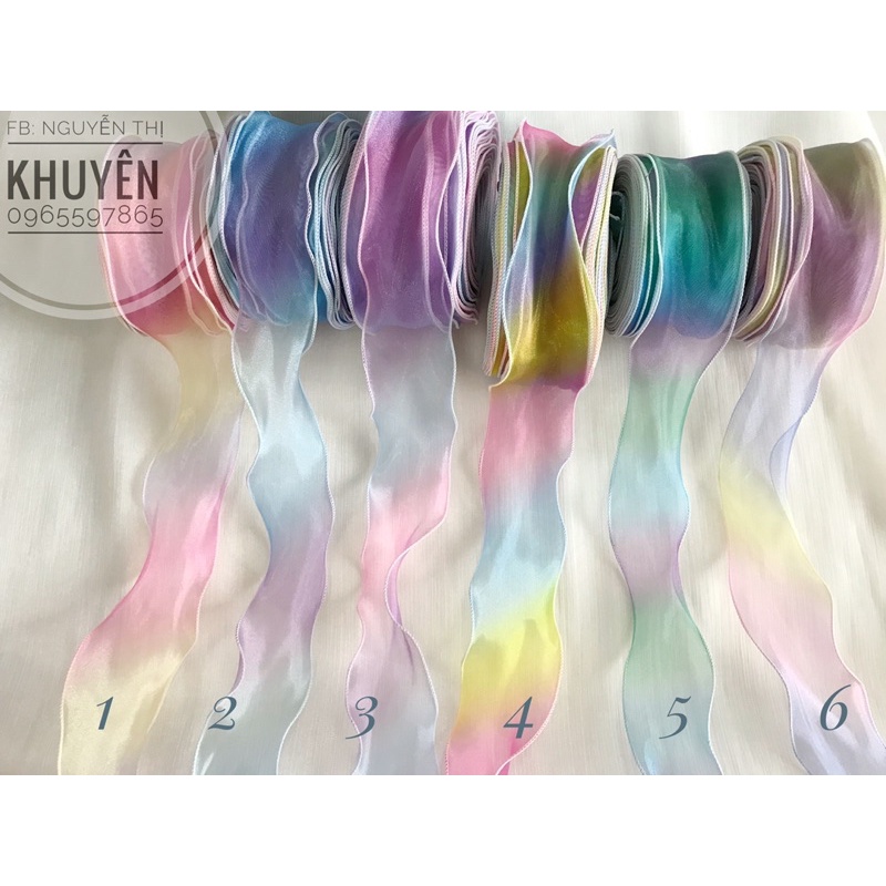 Ruy Băng Voan Cầu Vồng Viền Sóng 6Cm