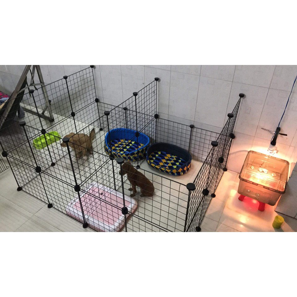 (70*105*70 cm Có nắp Lồng+ Cửa Sắt) 26 Miếng Lưới Sắt Ghép Hàng Rào Chuồng Quây Chó Mèo