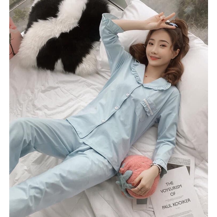 AC8103 Bộ pyjama mặc nhà nữ dài tay cotton mùa thu hàng nhập