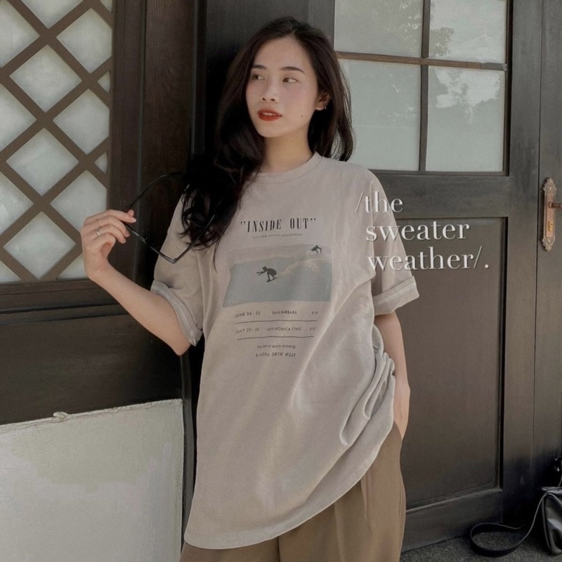 Áo phông nam/nữ INSIDE OUT trượt tuyết chất nhung tuyết oversize siêu rộng, Áo phông dài tay hàng Quảng Châu