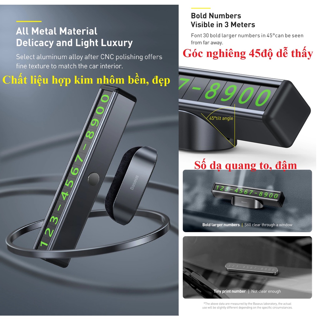 Bảng ghi số điện thoại dạ quang 2 mặt dán táp-lô Baseus Square Bar Temporary CNFT000001