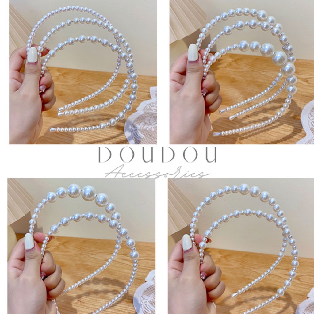Băng đô cài tóc đính ngọc trai nhân tạo Doudou Hàng cao cấp Bờm tóc nữ phong cách Hàn Quốc Hot Trend Tiktok FG002