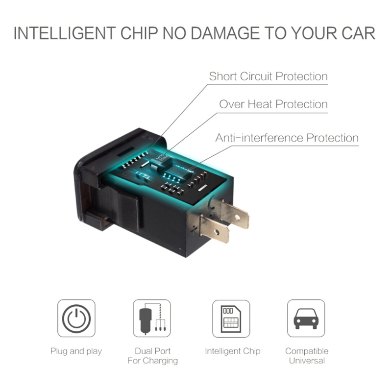 Tẩu Sạc Hai Cổng USB 40x23mm 12V Có Đèn LED Hiển Thị Vôn Kế Cho Xe Hơi