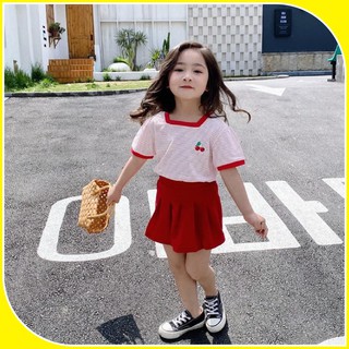 Quần short bé gái Q004, quần sooc giả váy vải đỏ xếp ly cho bé sz 90-140