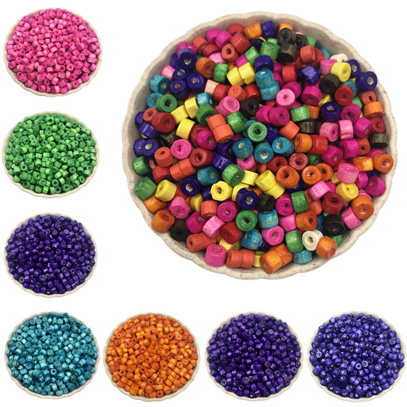 250 Hạt xỏ lỗ bằng gỗ 5mm dùng làm trang sức thủ công