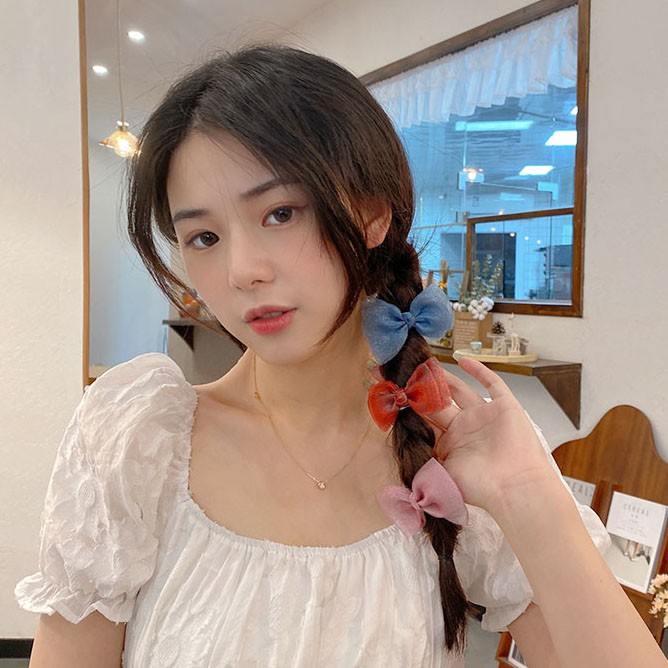 Cặp Kẹp Tóc Dạng Lưới Đính Nơ Thời Trang