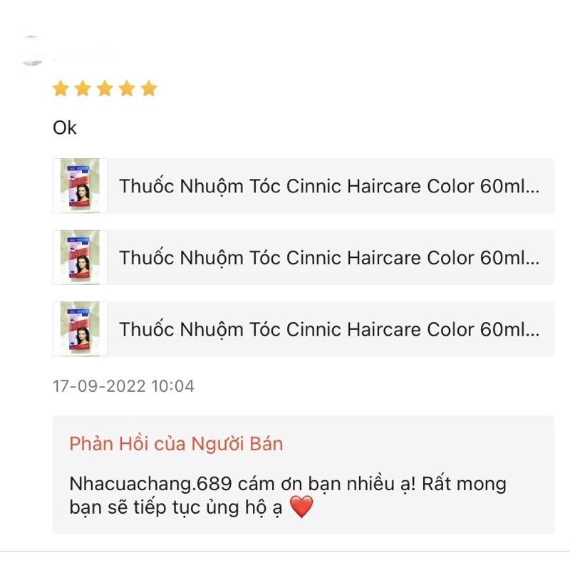 Thuốc Nhuộm Tóc Cinnic Haircare Color 60ml x 2