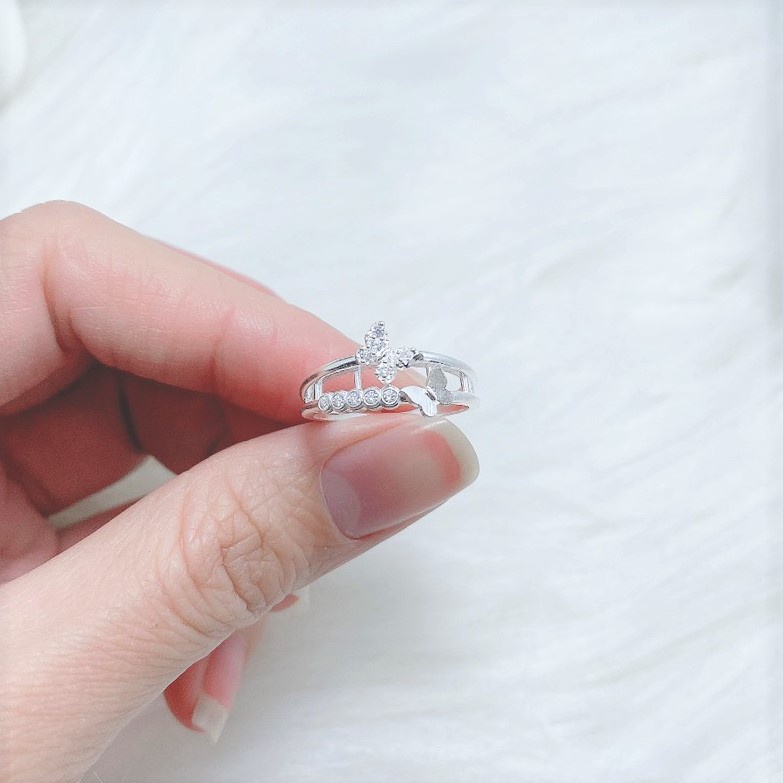 Nhẫn bạc nữ kiểu hở free size cá tính butterfly, chất liệu bạc ta cao cấp - Trang sức bạc Evasilver