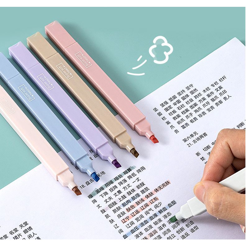 (Bán Buôn Sỉ) Set 6 bút lông Highlight vuông mầu pastel 2 đầu