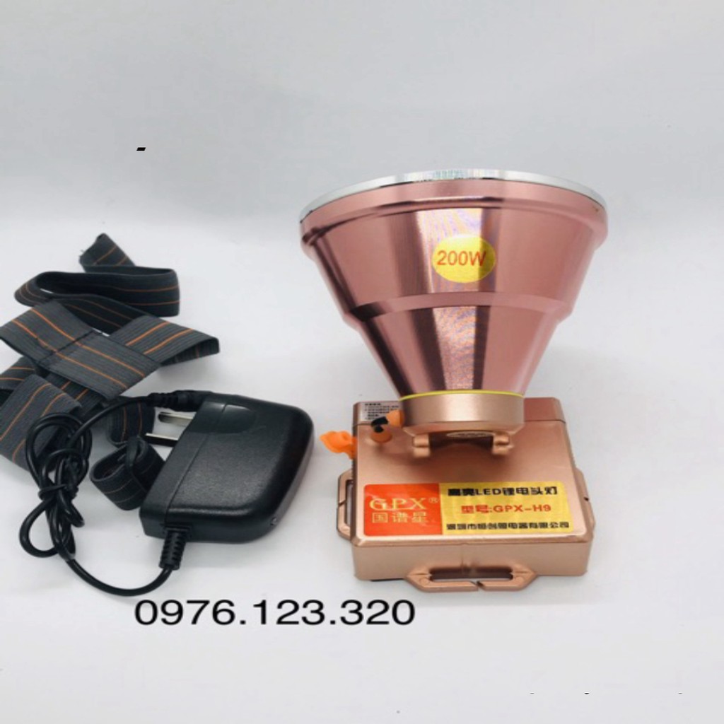 Đèn Pin Đội đầu siêu sáng GPX H9 200W Pin khoẻ