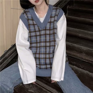 Áo len gile cổ V ulzzang caro