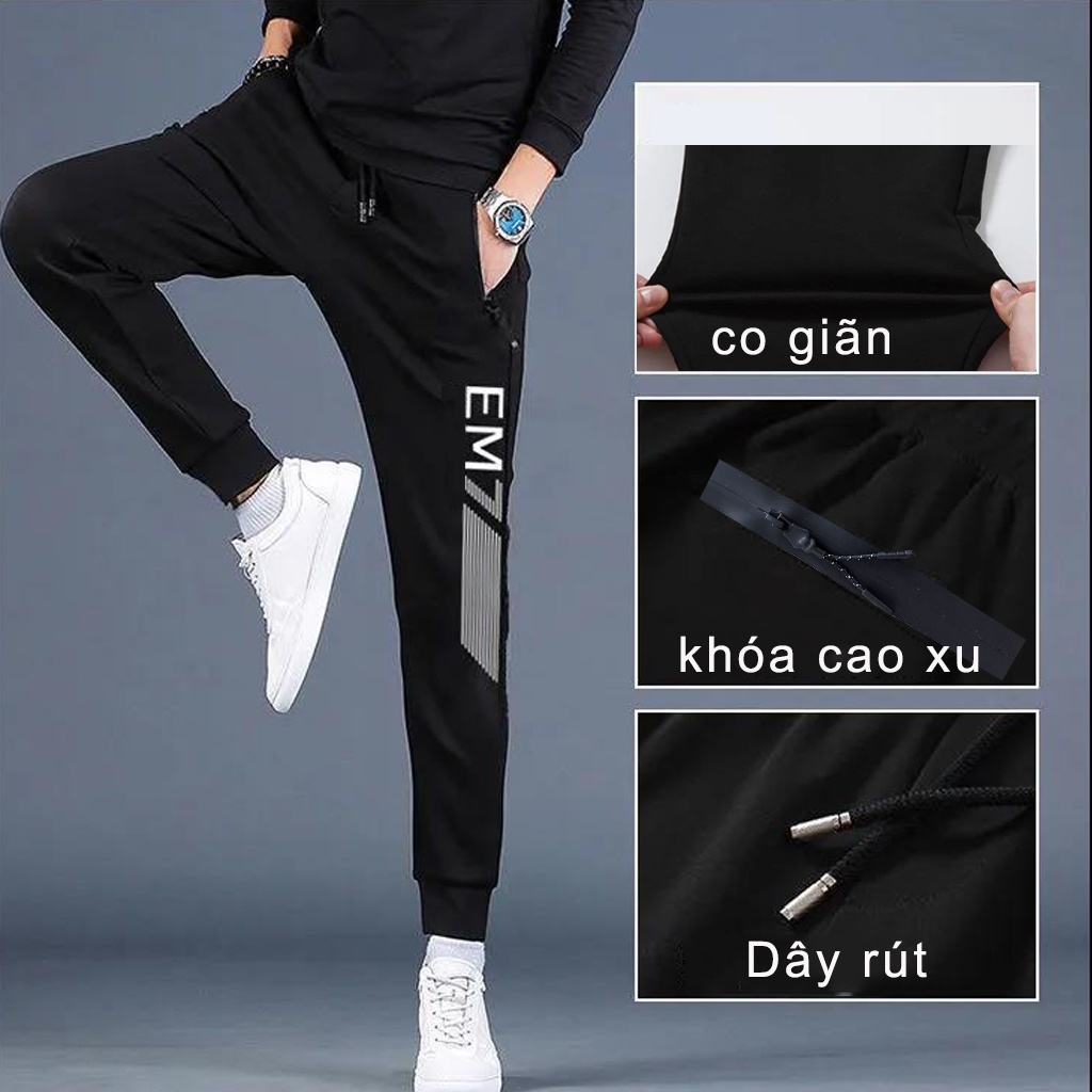 Quần Thun Nam Dài Thể Thao Jogger big size 95 kg Unisex joker EM7 Cao Cấp 2023 co giãn túi khóa VietAnFashion