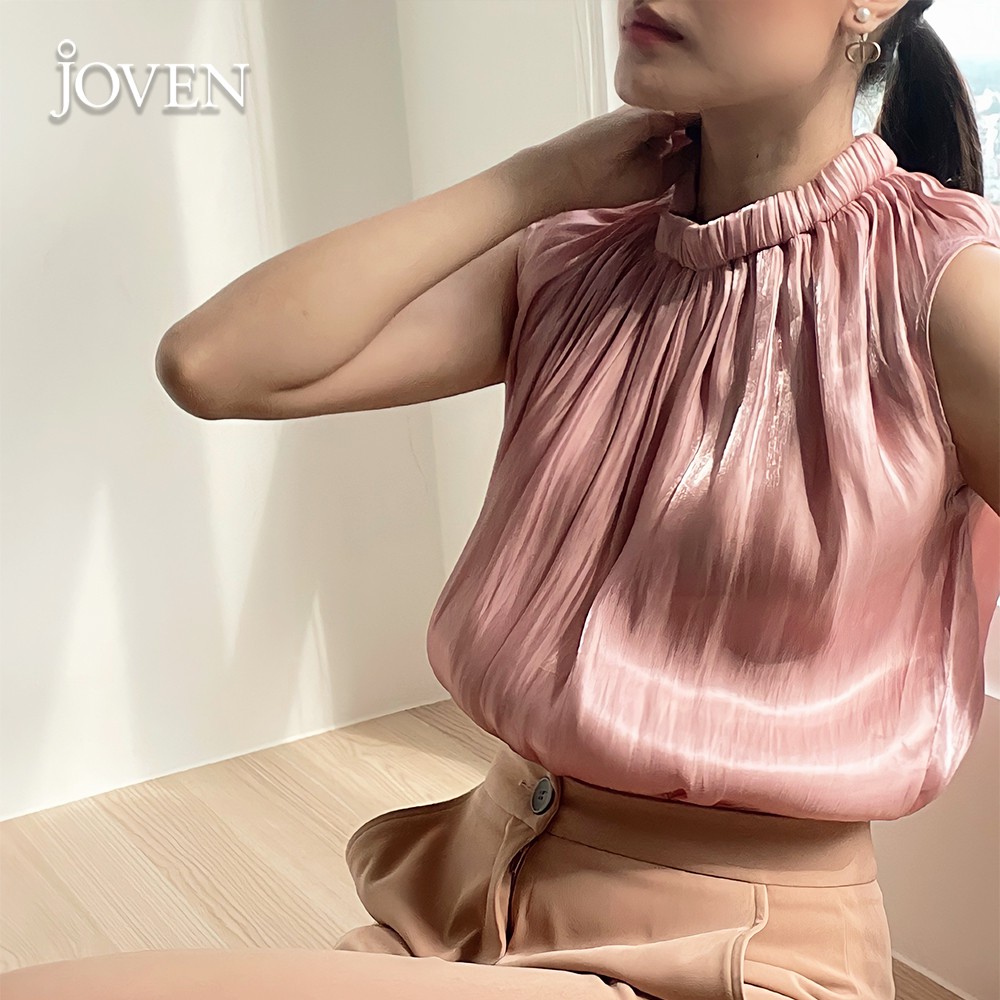 [Mã BMBAU50 giảm 50K đơn 150K] JOVEN - Áo cổ thun organza óng ánh Vàng/Hồng