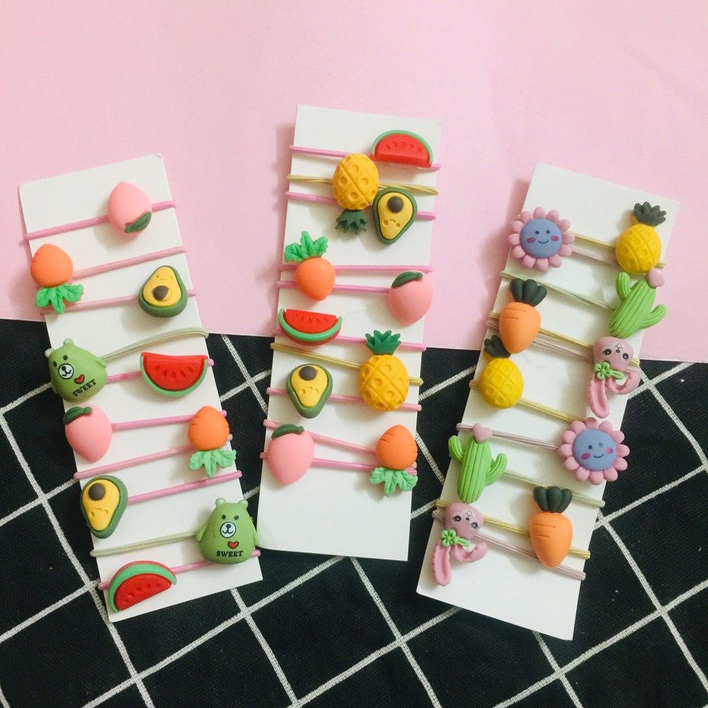 [ SIÊU CUTE - SIÊU DỄ THƯƠNG ] Vỉ 10 Dây Buộc Tóc Cho Bé Gái Hoạt Hình Đáng Yêu