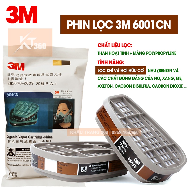 [1 CẶP] Phin Lọc 3M 6001CN (China) - Phin Lọc 3M Than Hoạt Tính (Sử Dụng Cho Mặt Nạ Phun Sơn, Khẩu Trang Phun Sơn PU).