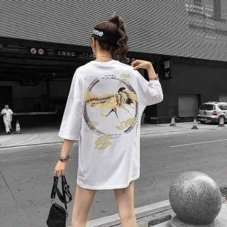 Áo thun unisex form rộng tay lơ  hình con hạc