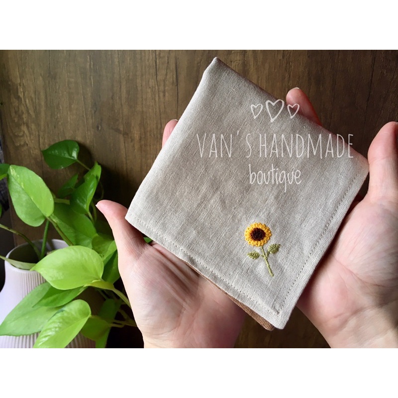Khăn tay Linen thêu tay, quà tặng handmade