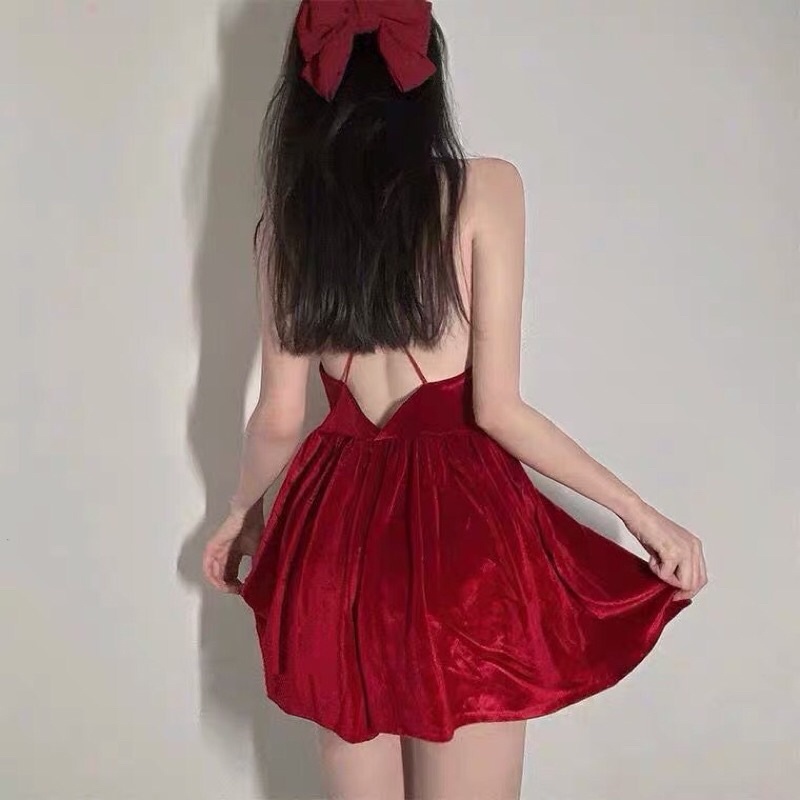 Đầm ngủ / Váy nhung nữ 2 dây ngây thơ sexy,quyến rũ người yêu C128