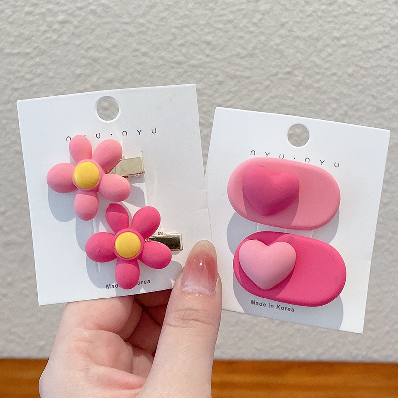 Kẹp Tóc Nơ Hồng Hình Trái Tim Dễ Thương Đơn Giản Và Tinh Tế Phong Cách Hàn Quốc