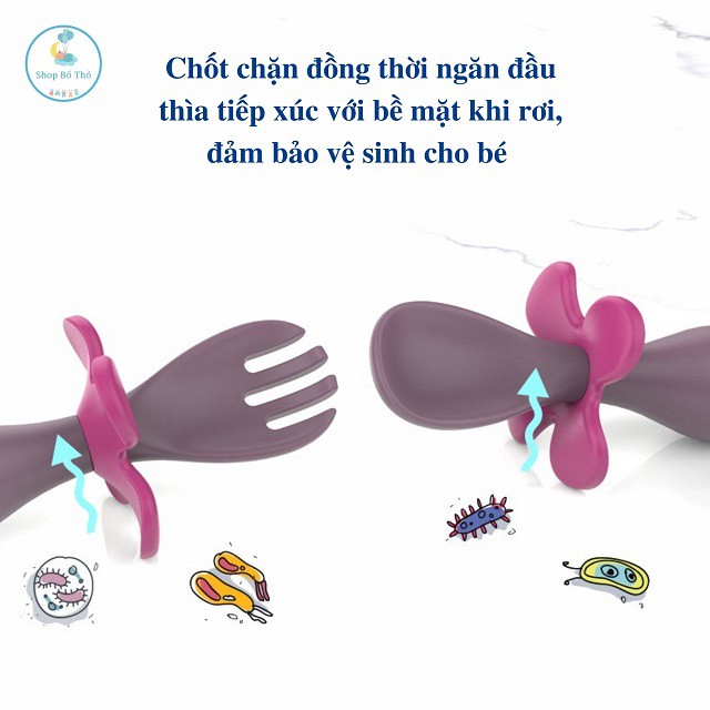 Thìa Dĩa Ăn Dặm Cho Bé Có Chặn Chống Hóc, Dụng Cụ Ăn Dặm, Bộ Thìa Tập Xúc An Toàn Cho Bé.