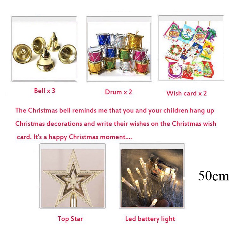 Cây Thông Noel 50cm Có Đèn LED DIY Trang Trí Nhà Cửa Dịp Giáng Sinh Năm Mới