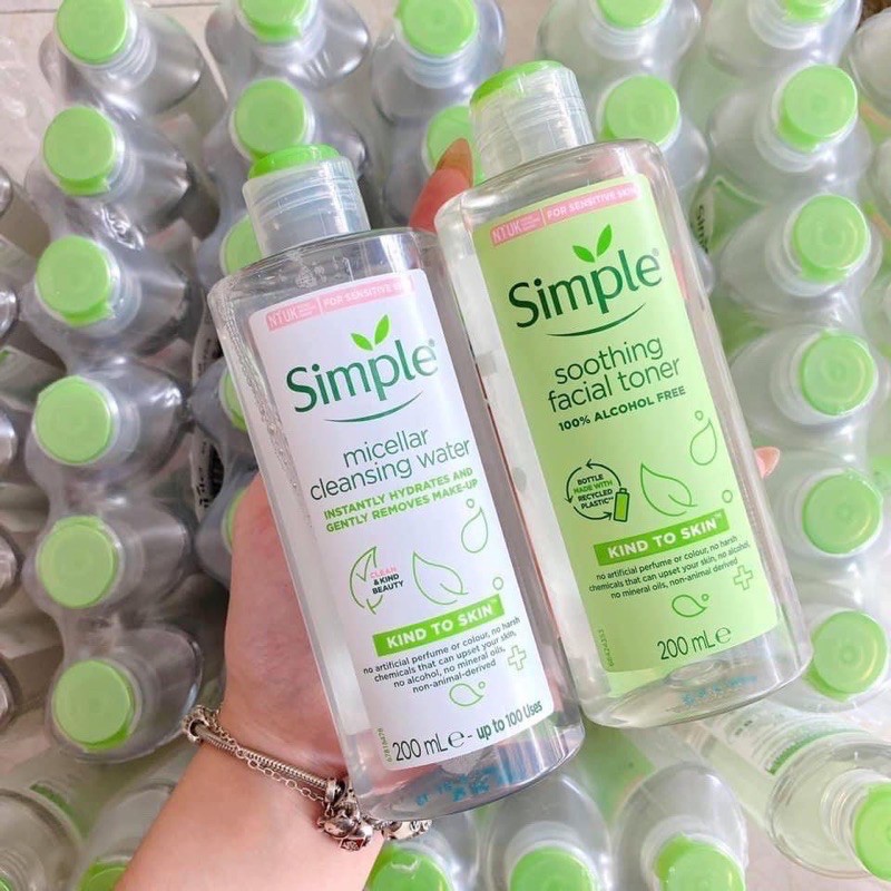 Combo simple nước tẩy trang simple 200ml + sữa rửa mặt dành cho da nhạy cảm 150ml + nước hoa hồng simple 200ml