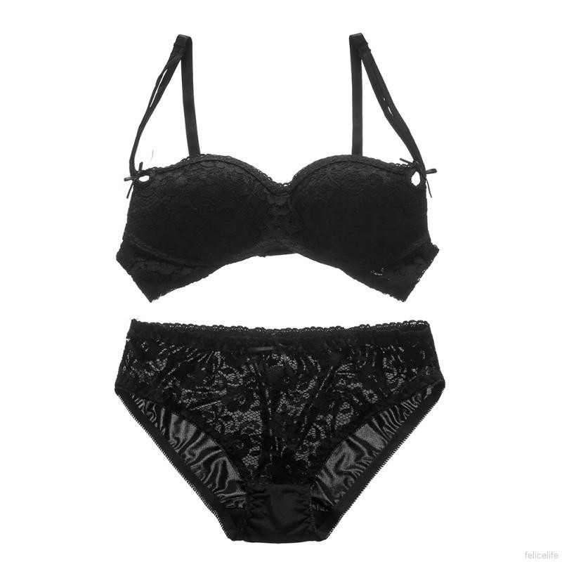 Áo Ngực Push Up Không Gọng Không Đường May Màu Trơn+Quần Lót Nơ
