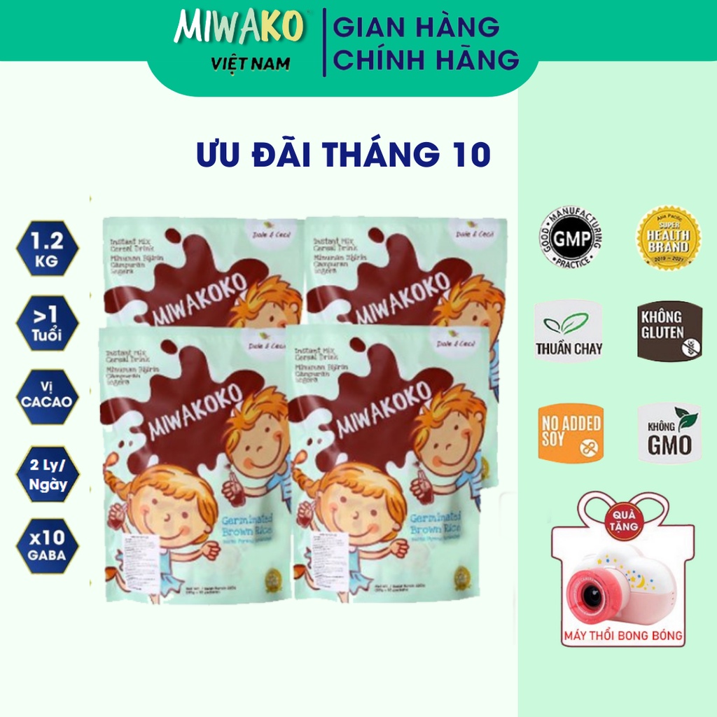Sữa Công Thức Hạt Thực Vật Hữu Cơ Vị Cacao Miwakoko 300g x 4 túi ( 1.2kg ) - Miwako