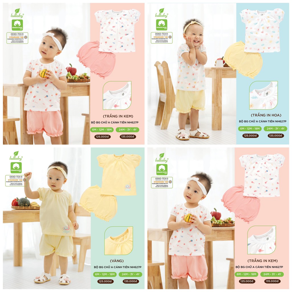 LULLABY Bộ Cộc Tay Cánh Tiên Cho Bé Gái Chất Liệu Cotton Thám Hút Mồ Hôi