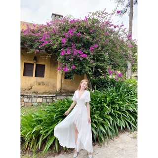 váy maxi trắng tay loe