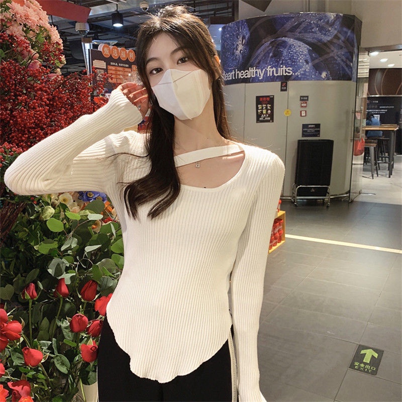 Áo Dệt Kim Dài Tay 1759102Áo Sweater Mỏng Vừa Vặn Lộ Xương Quai Xanh