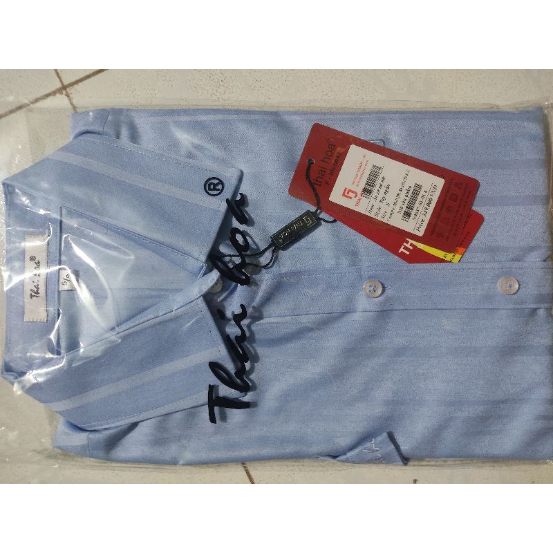 Áo thái hoà xanh dương hoạ tiết sọc co giãn tay dài, ngắn