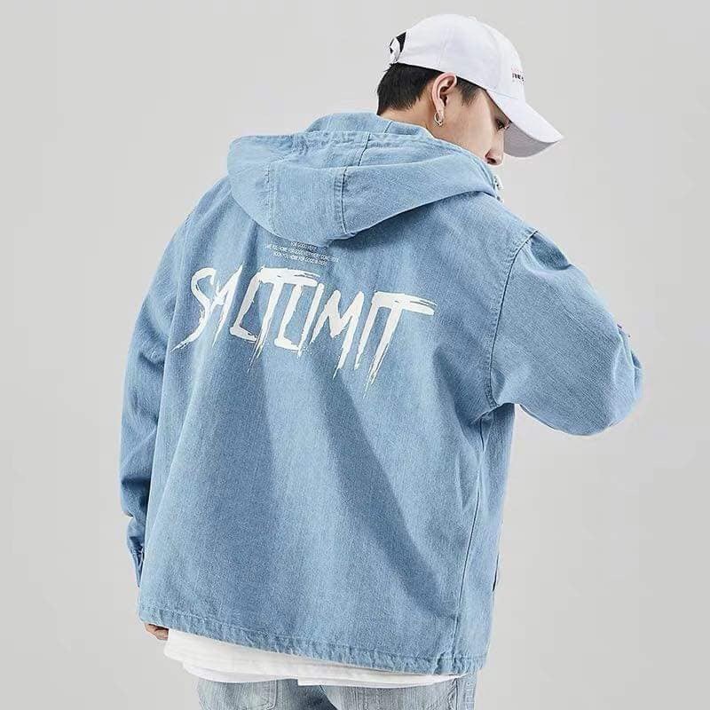 Áo Khoác Jean Nam Trơn Phong Cách Hàn Quốc  BB Jeans xanh đen có mũ  MS60