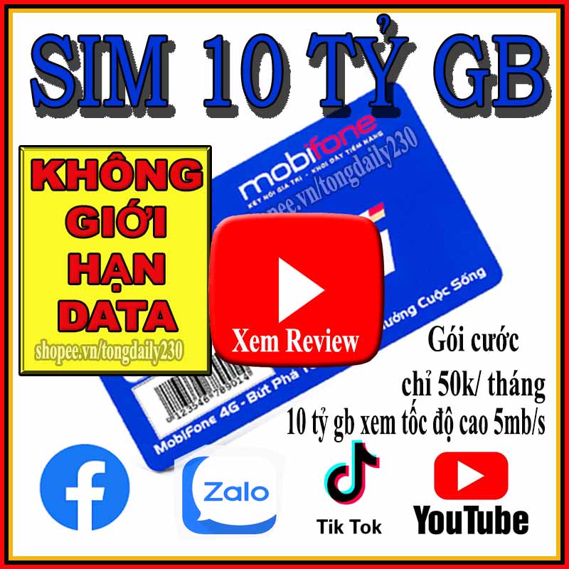 Sim 4G mobifone DTHN/AG50 không giới hạn dung lượng ( 10 tỷ gb tốc độ cao 5mb/s) (Sử Dụng toàn Quốc)