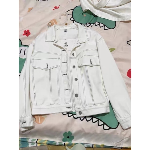 ÁO KHOÁC BÒ JEAN TRẮNG DÀI TAY